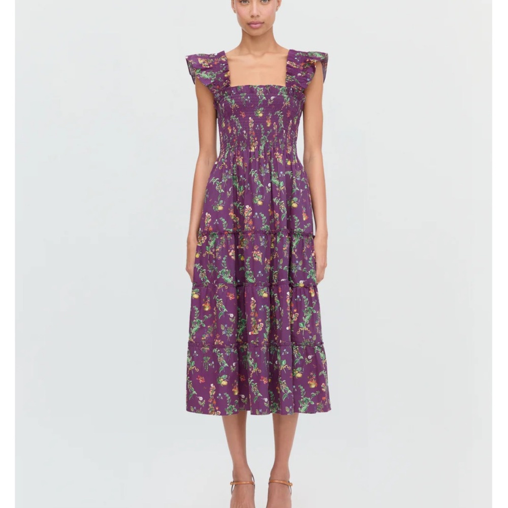 Hill House Plum Floral Midi Dress NWT